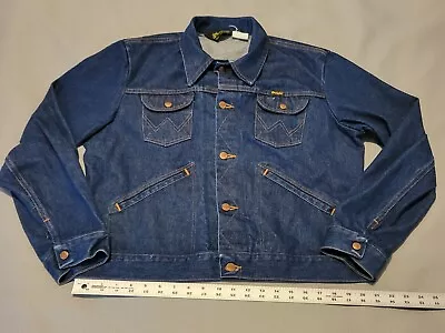 Vintage Wrangler No Fault Denim Jacket Mens 46 Trucker Blue 70s Made In USA • $99