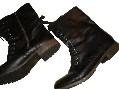 Rampage Vintage Woman Black Faux Leather Combat Boots Lace-up Side Zip Size 8M • $22.95