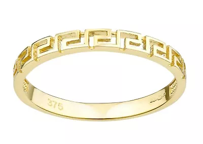 9ct Yellow Gold Greek Key Pattern Band Ring Size J K L M N O P Q R S • £69.95