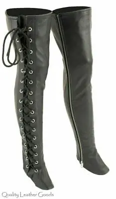 Genuine Leather Women Chaps Thigh Side Laces Biker Motorcycle Horse Riding Leder • £84.99