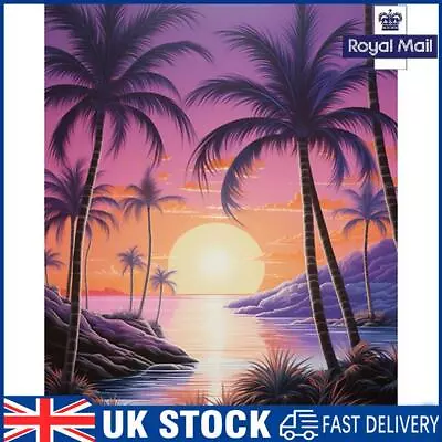 Paint By Numbers Kit On Canvas DIY Oil Art Sunset Coconut Tree Picture 40x50cm • £8.89