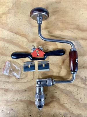 $59.88 • Buy Vintage Dunlap Miller Falls Dunlap 10” Bit Brace Hand Drill & Spoke Shave, Nice!