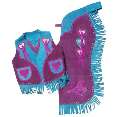 Little Riders Western Vest & Chap Set - Turquoise-Purple-Pink - Hearts- SML  • $95.90