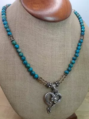Southwestern Turquoise Smokey Quartz Sterling Silver Heart Pendant Necklace 18  • $54.99