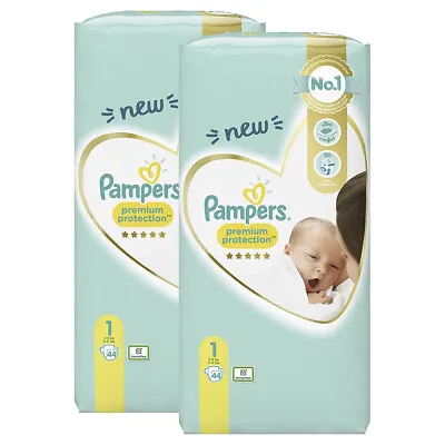 $45 • Buy 2x 44pc Pampers Premium Protection Baby Nappies Unisex Diapers Size 1 2-5kg