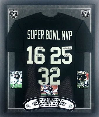$2299.99 • Buy Allen, Biletnikoff & Plunkett Signed Oakland Raiders SB MVPs Jersey Framed JSA