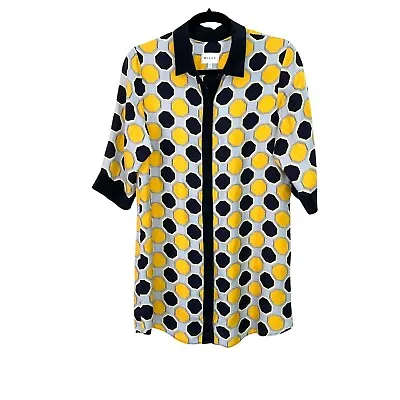 Milly Shirt Dress Womens Size Medium Silk Tunic Geometric Pattern Yellow Navy • $53.54