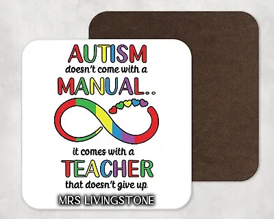 £3.99 • Buy Personalised Printed Coaster Christmas Teacher Gift Autism Manual Infinity White