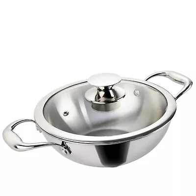 Alda Triply Stainless Steel Deep Wok/Kadai Pan Induction Base 36cm 9 Ltr • $150.99