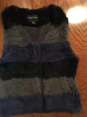 Etcetera Blues And Grey Rabbit Fur Sleeveless Vest Women's Sz 8 Beautiful Colors • £25.65