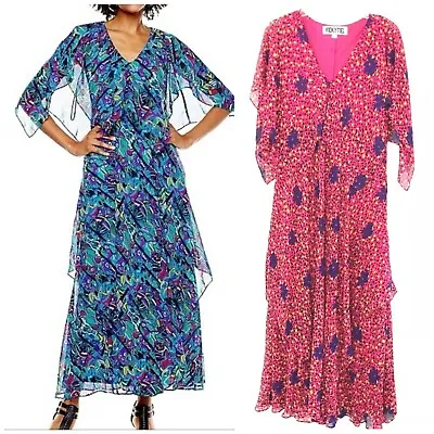 Vicky Tiel Floral Handkerchief Layer Midi Maxi Dress L Chiffon Tiered Pink X3 • $31.50