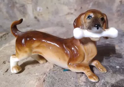 Ceramic Dachshund Weiner Dog With Bone Figurine • $16