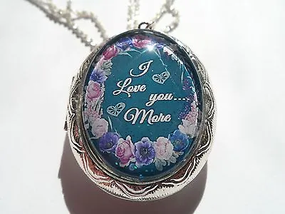 I Love You More Locket Teal/purple Flowers • $26.99