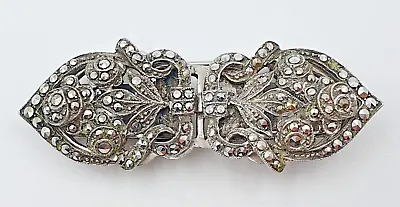 £45 • Buy Art Deco Sterling Silver Marcasite Duette Brooch With Dress Clips - Circa 1930's