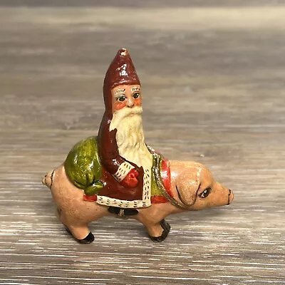 VAILLANCOURT FOLK ART Father Christmas Santa Riding Pig 1986 - #168 • $199