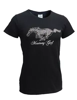 Mustang Girl Foil W/Studs & Glitter Ford Ladies Tee Top Black T-Shirt Ladies • $9.99