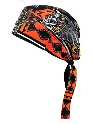 Native American Indian Skull Platinum Durag Doo Rag Cap Biker Durag Sweatband • $10.95