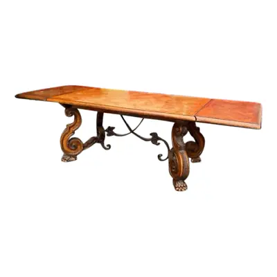Large Oak Spanish Renaissance Style Large Dining Kitchen Table 2 Leafs • $1720