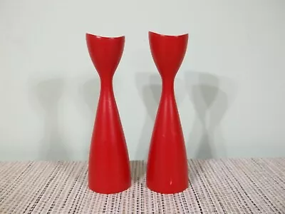 2 Vintage Eames Era Denmark Wood Tulip Candel Holder 5 1/2  Tall • $39.99