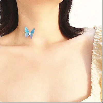 Butterfly Blue Choker Necklace Invisible Collar Womens Girls Jewelry Gift  • £2.19