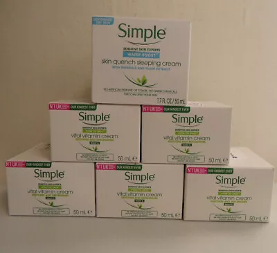 Lot Of (6) SIMPLE Sensitive Skin FACE MOISTURIZERS Vital Vitamin Sleeping Creams • $19.95