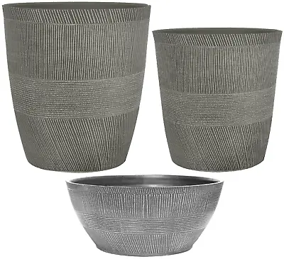£11.99 • Buy Grey Small Large Bowl Plant Pot Indoor Home Outdoor Garden Round Plastic Planter