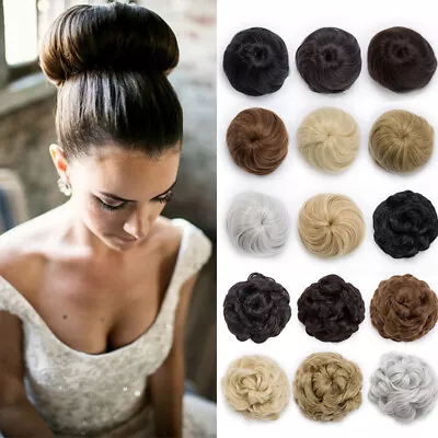 Real Natural Fake Hair Drawstring Bun Clip On Bun Hair Extensions Thick Curly • £8.20