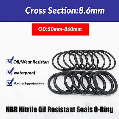 Metric Black Rubber O Rings - 50mm To 860mm Outside Dia NBR 8.6mm Cross Section • £1.86