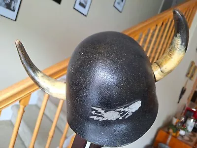 Vintage Helmet Liner With Bull Horns Military Art USAF Cloud & Lightning Bolts • $127