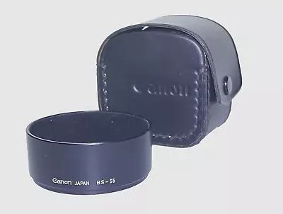 Genuine 70s CANON BS-55-A Plastic Bayonet FD 50mm 35mm LENS HOOD+HARD CASE • £34.95