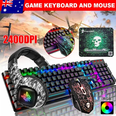 $29.95 • Buy Gaming Keyboard And Mouse Set Rainbow Backlight For PC Laptop PS4 Xbox One Gamer
