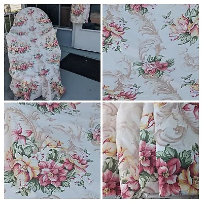  1930s Vintage Fabric Curtains Pink Floral Bouquets 4 Panels 39x96 Cottage Chic • $275