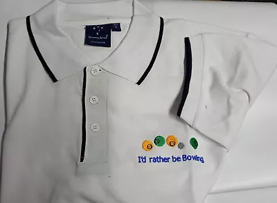 Mens Lawn Bowls Polo Shirt White  Xs S M L Xl 2xl 3xl 4xl  I'd Rather Be Bowling • £12.38