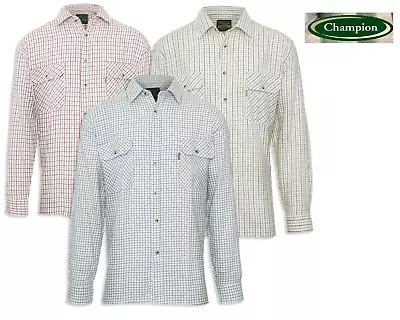 Mens Champion Tattersall Shirt Country Style Checked Long Sleeved M-4XL • £13.85