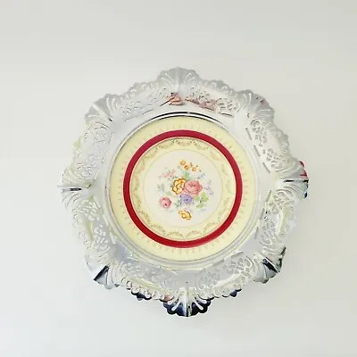 Vintage Porcelain & Chrome Serving Plate  12  Krome-Kraft Farber Bros USA • $32.23