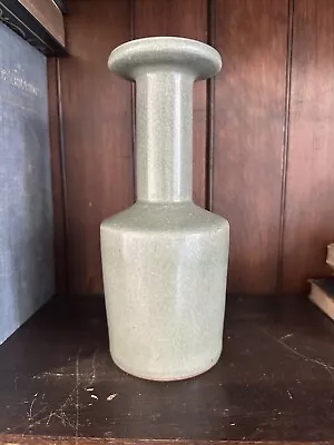 Vintage Chinese?  Crackle Glazed Mallet Celadon Stoneware Vase 9” • $5.55