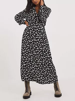 £24.95 • Buy JD Williams Midi Tea Dress BLACK Mono Print Collared PLUS SIZES 18 20 24 26