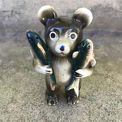 Vintage Victoria Ceramics Bear Trout Salt & Pepper Shaker Holder Set Made Japan • $129.97