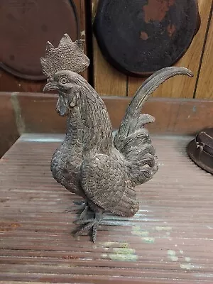 Vintage BRONZE ROOSTER CHICKEN Art Sculpture Jules Moigniez FARM PRIMITIVE 11.5  • $199.95