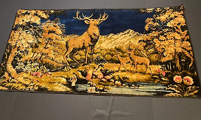 1970s Vintage Wall Tapestry Deer Woods Colorful Buck Fawn Doe 37 X 19 • $25.99