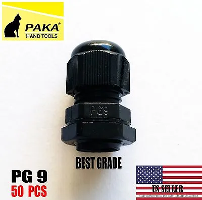 Durable Waterproof Black Nylon Cable Connector Gland Dia. 4-8mm PG9 - 50 Pcs • $16.99