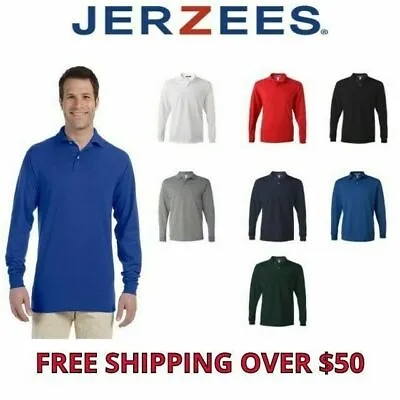 Jerzees Men's 50/50 Long-Sleeve Jersey Polo With SpotShield 437ML S-2XL Polos • $14.99