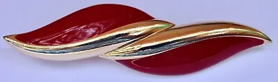 Monet Signed Vintage Brooch Pin Shiny Gold Tone Red Enamel • $13.99