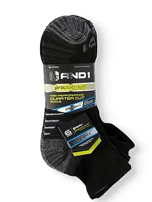 AND1® Men's Pro Platinum Quarter Socks 6-Pack   FRESH~HIGH PERFORMANCE   • $12.99