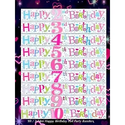 £2.65 • Buy 9ft Foil Happy Birthday Banners. 1,2,3,4,5,6,7,8,9,10,16 Birthday Foil Banners