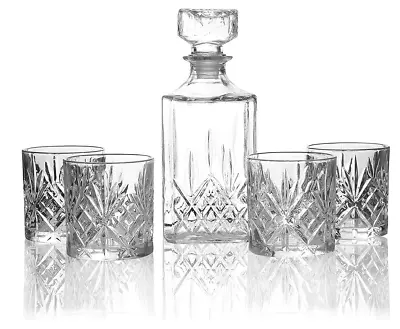 Cut-Glass Whisky Decanter And Tumbler Set (5 Pieces) 0.9 L 16 X 34 X 28 Cm • £28.95