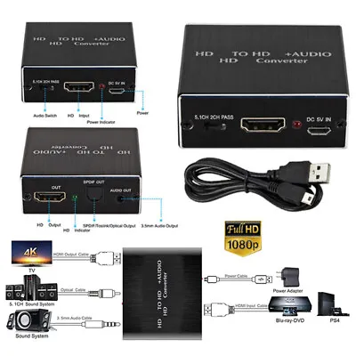 4K HDMI-Audio Extractor Splitter PASS 2.0CH 5.1CH Converter With LED Indicator • $18.11