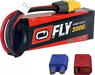 Venom Fly Series 30C 2S 2000mAh 7.4V LiPo Battery Includes 14 AWG Soft Silicone • $35.52