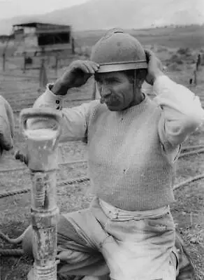 Greek Labourer Adjusting His Steel Helmet 1950s OLD PHOTO • $9