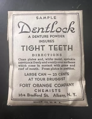 VINTAGE DENTLOCK DENTURE POWDER SAMPLE PACKET FOR TIGHT TEETH Fort Orange Comp • $17.99